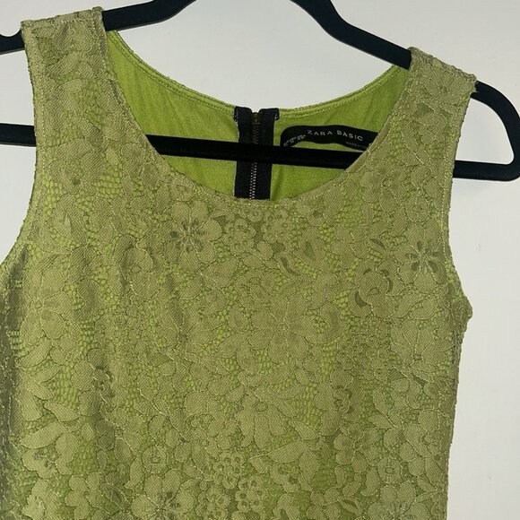 Zara Basic Green Color Block Floral Lace Retro Boho Mini Dress Jr Medium - Picture 3 of 7